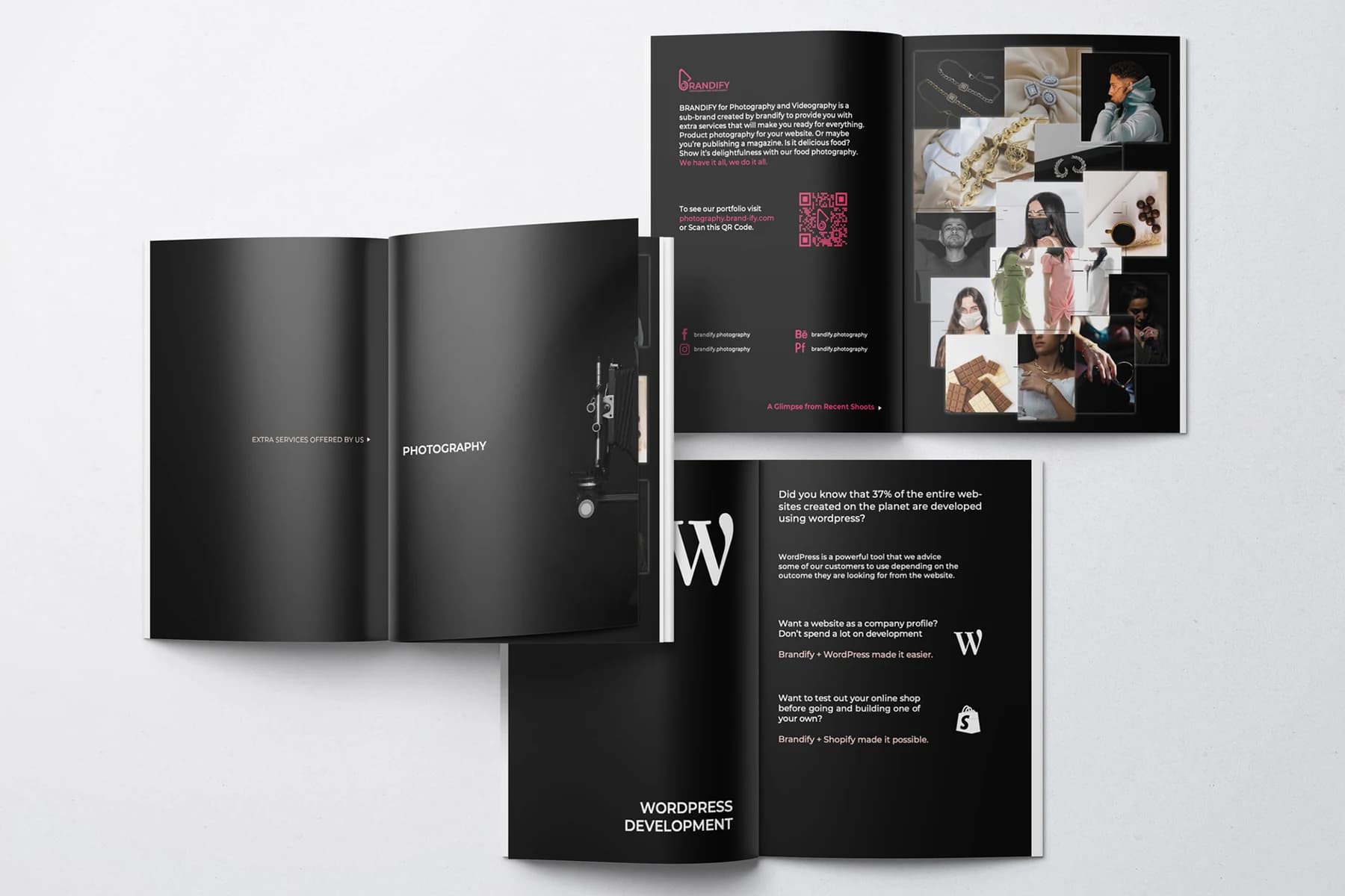 BRANDIFY company profile spreads covering photography and web development services